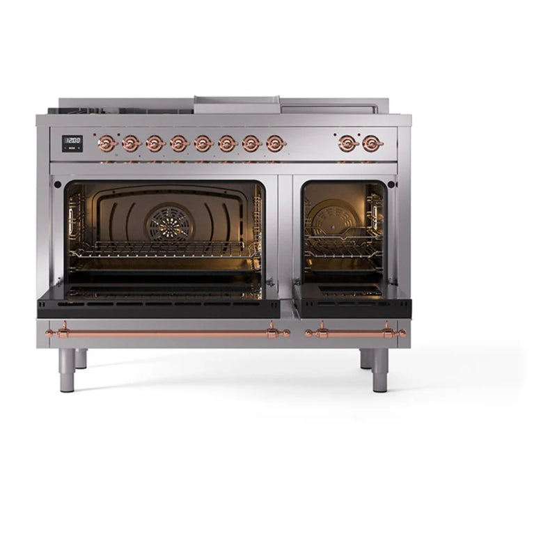 ILVE Nostalgie II 48" Dual Fuel Freestanding Range in Stainless Steel with Copper Trim, UP48FSQNMPSSP