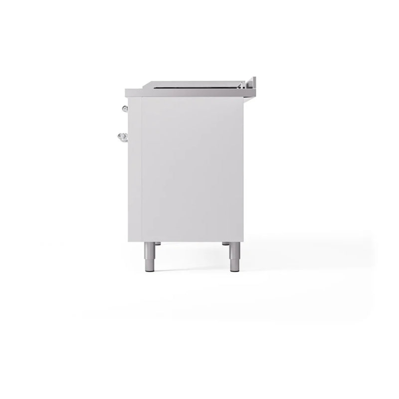 ILVE Nostalgie II 48" Dual Fuel Freestanding Range in White with Chrome Trim, UP48FSQNMPWHC