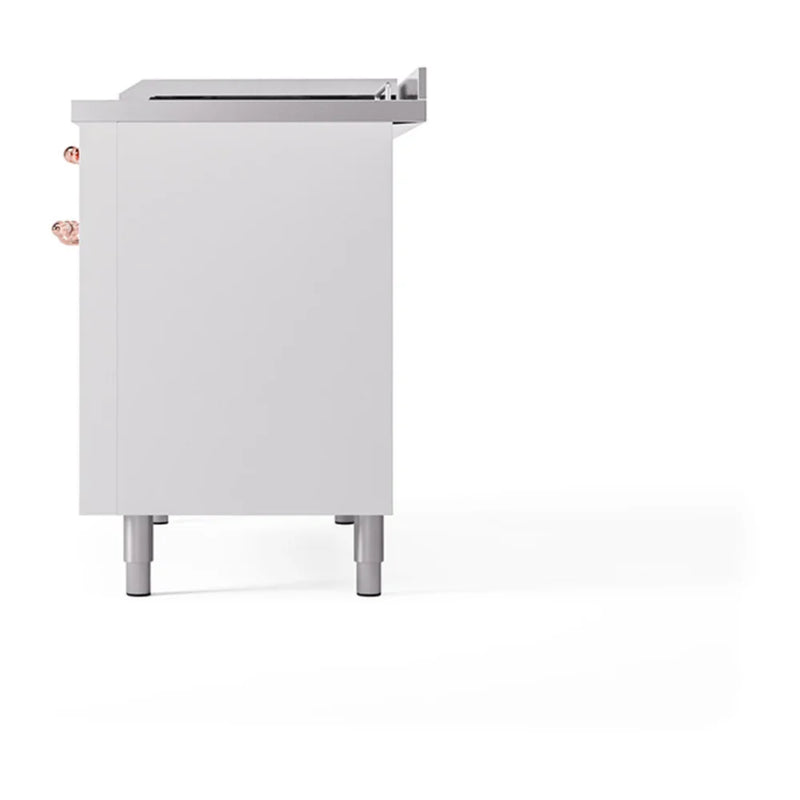 ILVE Nostalgie II 48" Dual Fuel Freestanding Range in White with Copper Trim, UP48FSQNMPWHPLP