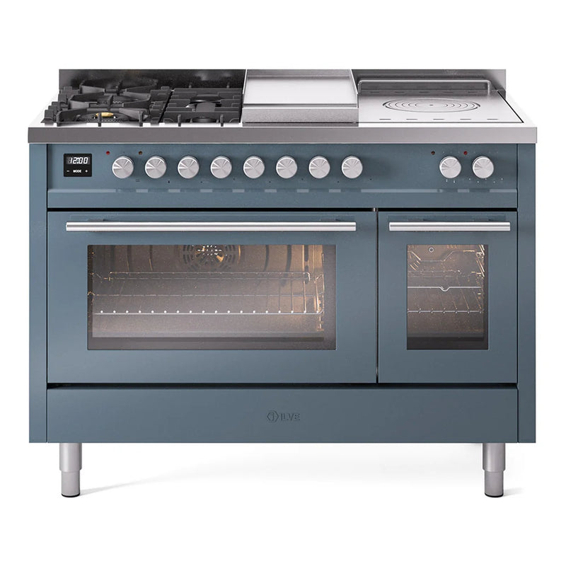 ILVE Professional Plus II 48" Dual Fuel Freestanding Range in Blue Grey with Stainless Steel Trim, UP48FSWMPBGLP
