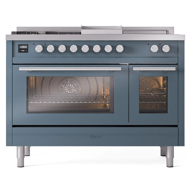 ILVE Professional Plus II 48" Dual Fuel Freestanding Range in Blue Grey with Stainless Steel Trim, UP48FSWMPBGLP