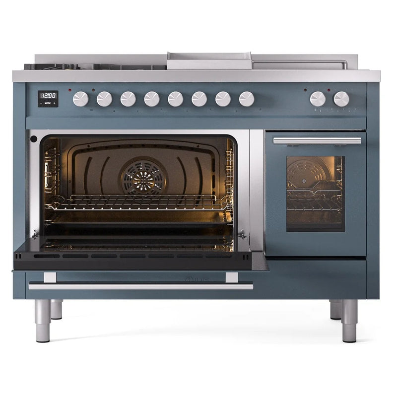 ILVE Professional Plus II 48" Dual Fuel Freestanding Range in Blue Grey with Stainless Steel Trim, UP48FSWMPBGLP