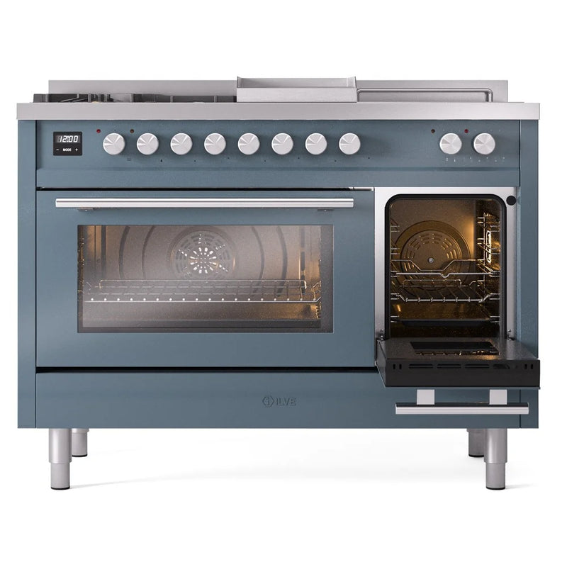 ILVE Professional Plus II 48" Dual Fuel Freestanding Range in Blue Grey with Stainless Steel Trim, UP48FSWMPBGLP