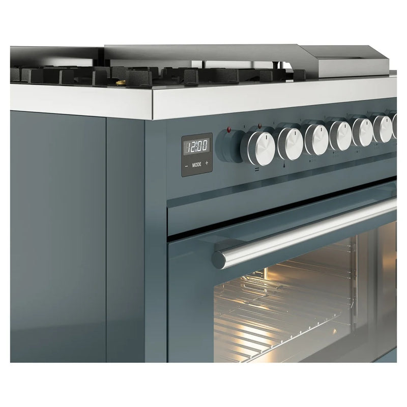 ILVE Professional Plus II 48" Dual Fuel Freestanding Range in Blue Grey with Stainless Steel Trim, UP48FSWMPBGLP