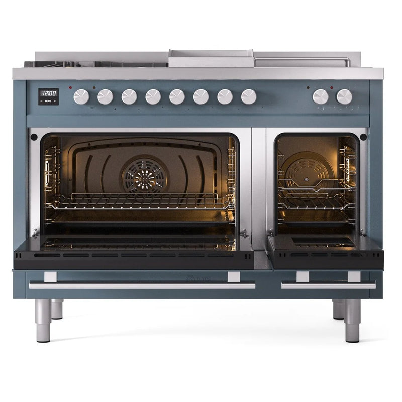 ILVE Professional Plus II 48" Dual Fuel Freestanding Range in Blue Grey with Brass Trim, UP48FSWMPBG