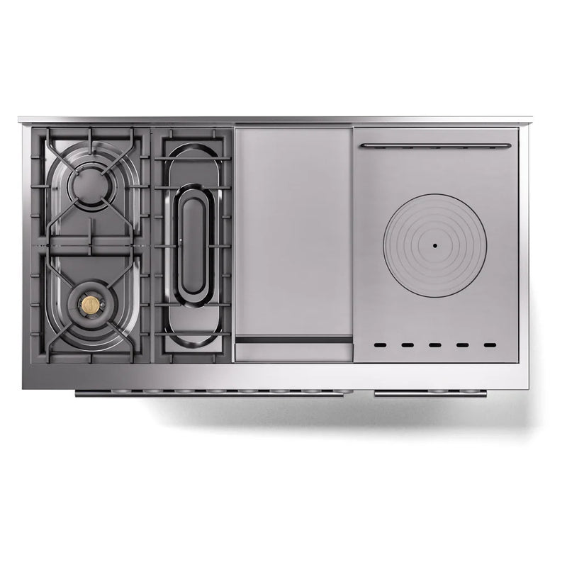 ILVE Professional Plus II 48" Dual Fuel Freestanding Range in Glossy Black with Stainless Steel Trim, UP48FSWMPBKLP