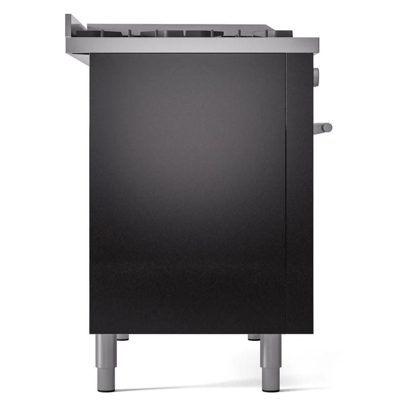 ILVE Professional Plus II 48" Dual Fuel Freestanding Range in Glossy Black with Stainless Steel Trim, UP48FSWMPBKLP
