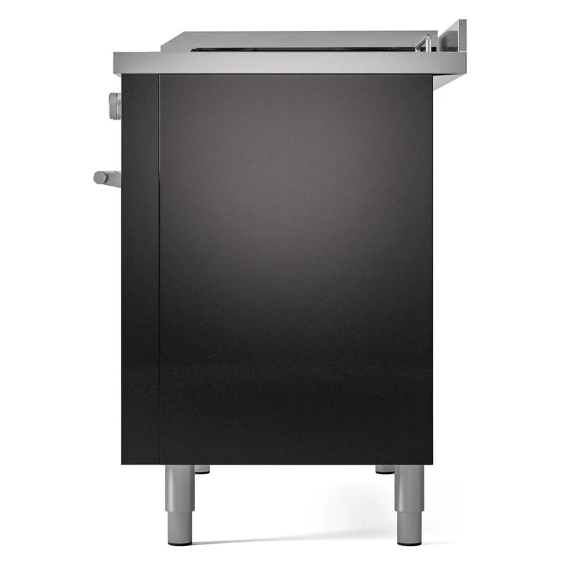 ILVE Professional Plus II 48" Dual Fuel Freestanding Range in Glossy Black with Stainless Steel Trim, UP48FSWMPBKLP
