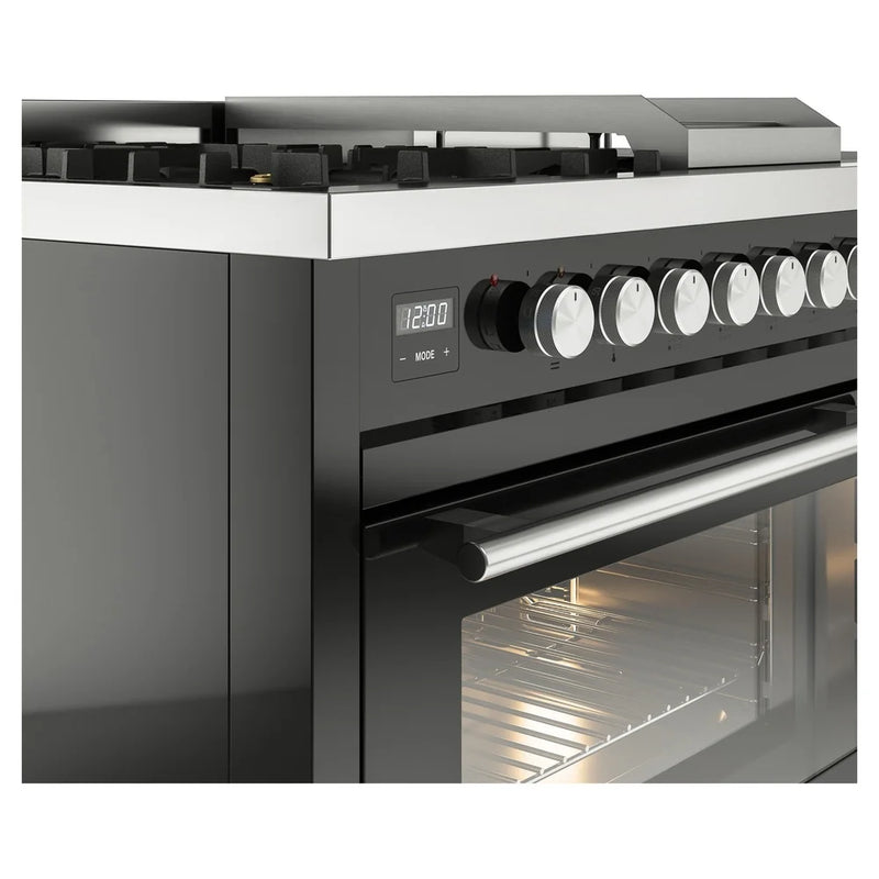 ILVE Professional Plus II 48" Dual Fuel Freestanding Range in Glossy Black with Stainless Steel Trim, UP48FSWMPBK