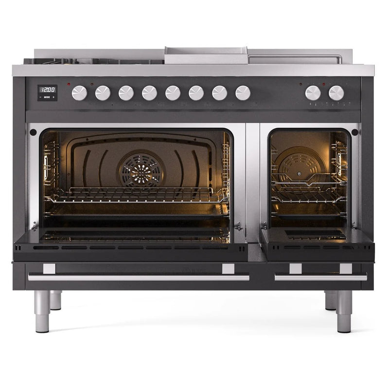 ILVE Professional Plus II 48" Dual Fuel Freestanding Range in Graphite Matte with Stainless Steel Trim, UP48FSWMPMGLP
