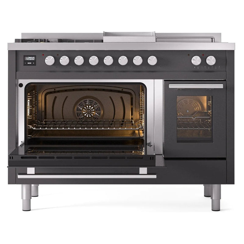 ILVE Professional Plus II 48" Dual Fuel Freestanding Range in Graphite Matte with Stainless Steel Trim, UP48FSWMPMGLP