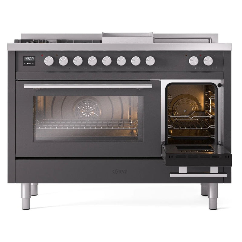 ILVE Professional Plus II 48" Dual Fuel Freestanding Range in Graphite Matte with Stainless Steel Trim, UP48FSWMPMGLP