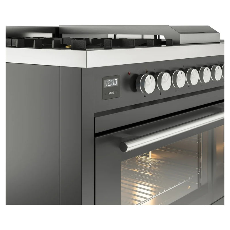 ILVE Professional Plus II 48" Dual Fuel Freestanding Range in Graphite Matte with Stainless Steel Trim, UP48FSWMPMGLP