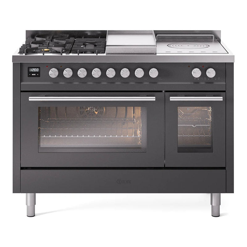 ILVE Professional Plus II 48" Dual Fuel Freestanding Range in Graphite Matte with Stainless Steel Trim, UP48FSWMPMG