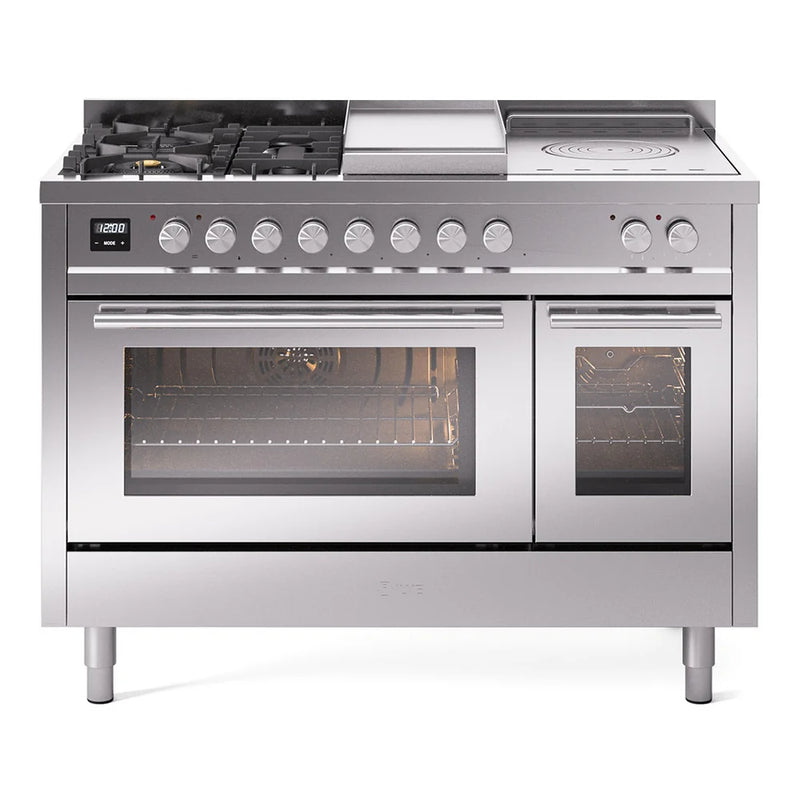 ILVE Professional Plus II 48" Dual Fuel Freestanding Range in Stainless Steel with Stainless Steel Trim, UP48FSWMPSSLP