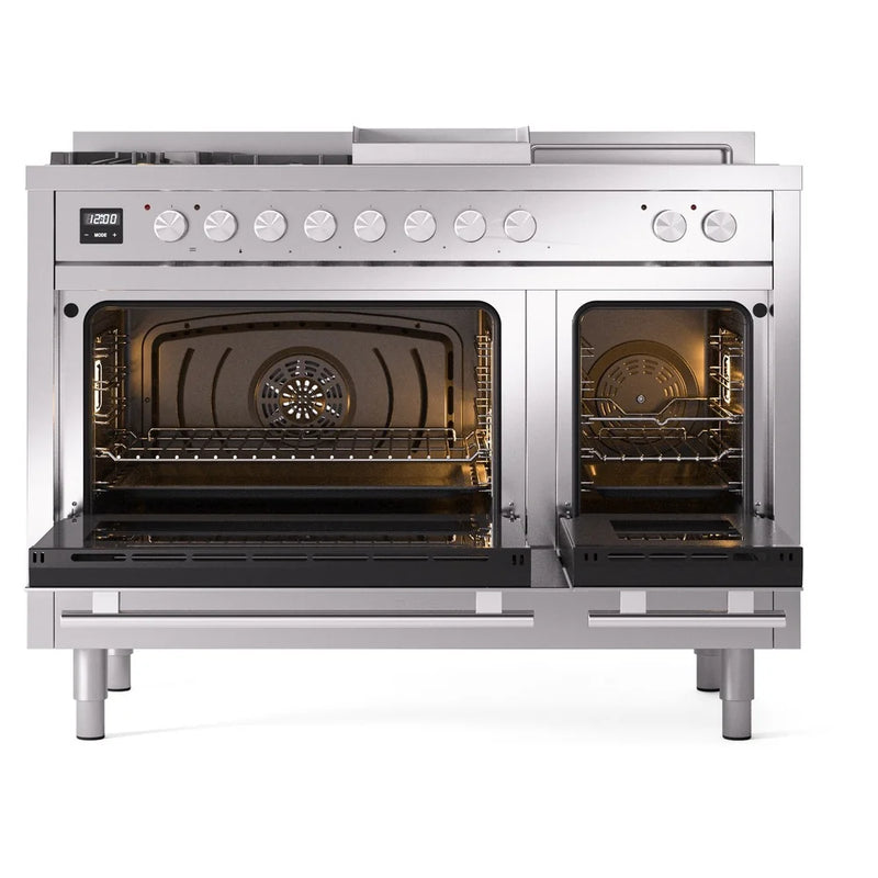 ILVE Professional Plus II 48" Dual Fuel Freestanding Range in Stainless Steel with Stainless Steel Trim, UP48FSWMPSSLP