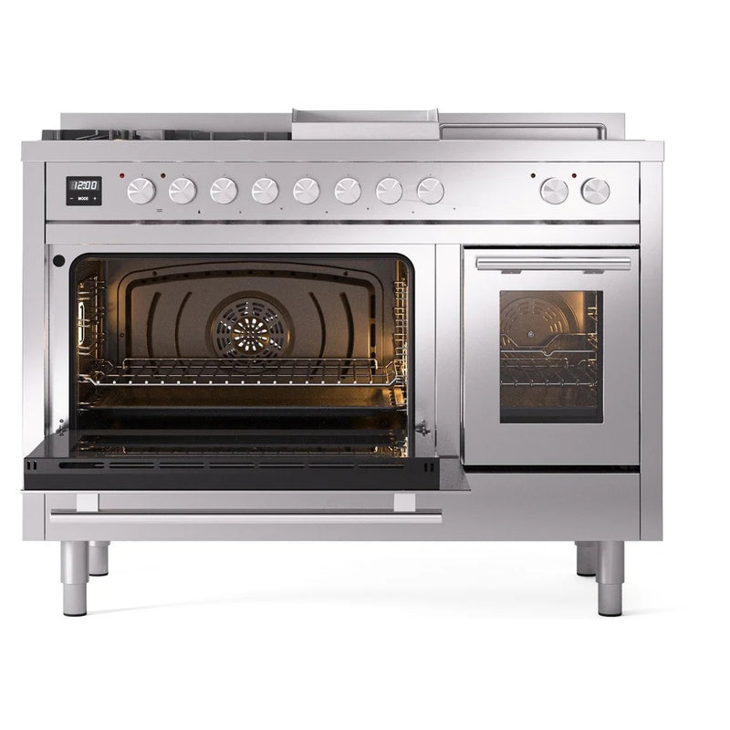 ILVE Professional Plus II 48" Dual Fuel Freestanding Range in Stainless Steel with Stainless Steel Trim, UP48FSWMPSSLP