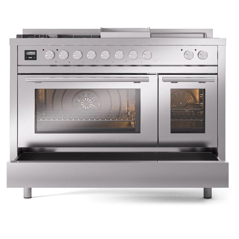 ILVE Professional Plus II 48" Dual Fuel Freestanding Range in Stainless Steel with Stainless Steel Trim, UP48FSWMPSSLP