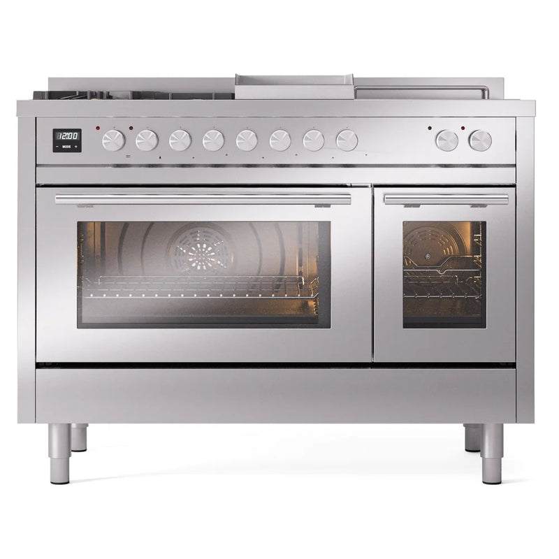 ILVE Professional Plus II 48" Dual Fuel Freestanding Range in Stainless Steel with Stainless Steel Trim, UP48FSWMPSSLP