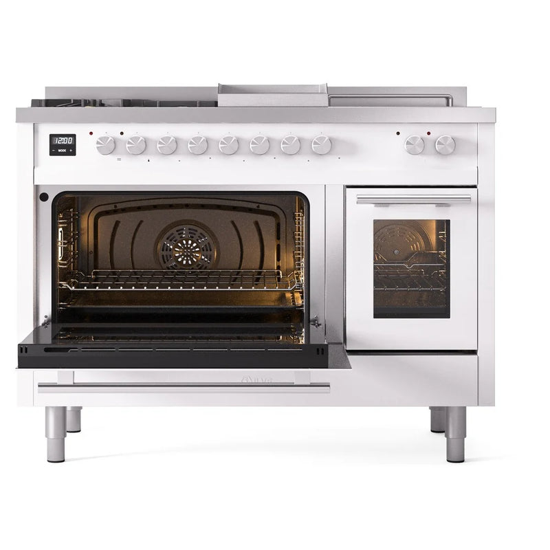 ILVE Professional Plus II 48" Dual Fuel Freestanding Range in White with Stainless Steel Trim, UP48FSWMPWH