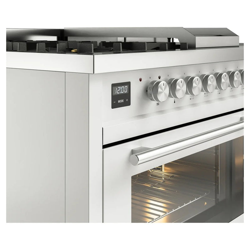 ILVE Professional Plus II 48" Dual Fuel Freestanding Range in White with Stainless Steel Trim, UP48FSWMPWH