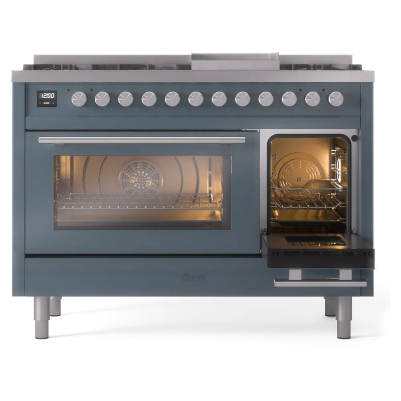 ILVE Professional Plus II 48" Dual Fuel Freestanding Range in Blue Grey with Stainless Steel Trim, UP48FWMPBG