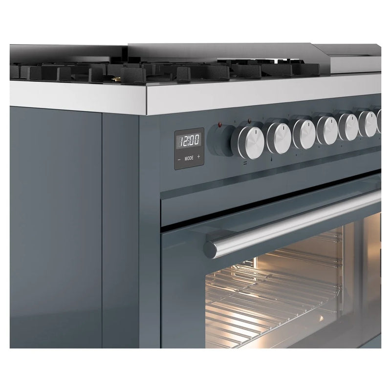 ILVE Professional Plus II 48" Dual Fuel Freestanding Range in Blue Grey with Stainless Steel Trim, UP48FWMPBG
