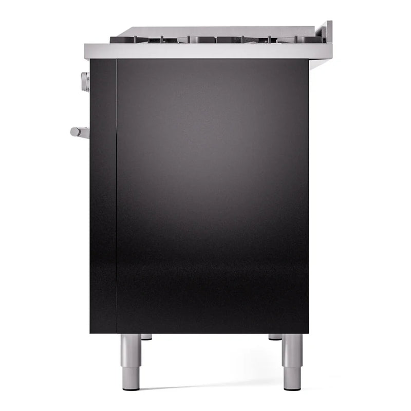 ILVE Professional Plus II 48" Dual Fuel Freestanding Range in Glossy Black with Stainless Steel Trim, UP48FWMPBKLP