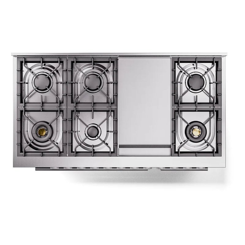ILVE Professional Plus II 48" Dual Fuel Freestanding Range in Glossy Black with Stainless Steel Trim, UP48FWMPBK