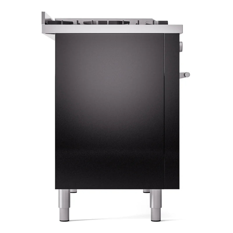 ILVE Professional Plus II 48" Dual Fuel Freestanding Range in Glossy Black with Stainless Steel Trim, UP48FWMPBK