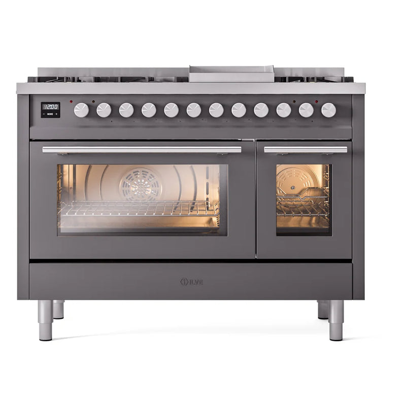 ILVE Professional Plus II 48" Dual Fuel Freestanding Range in Graphite Matte with Stainless Steel Trim, UP48FWMPMG