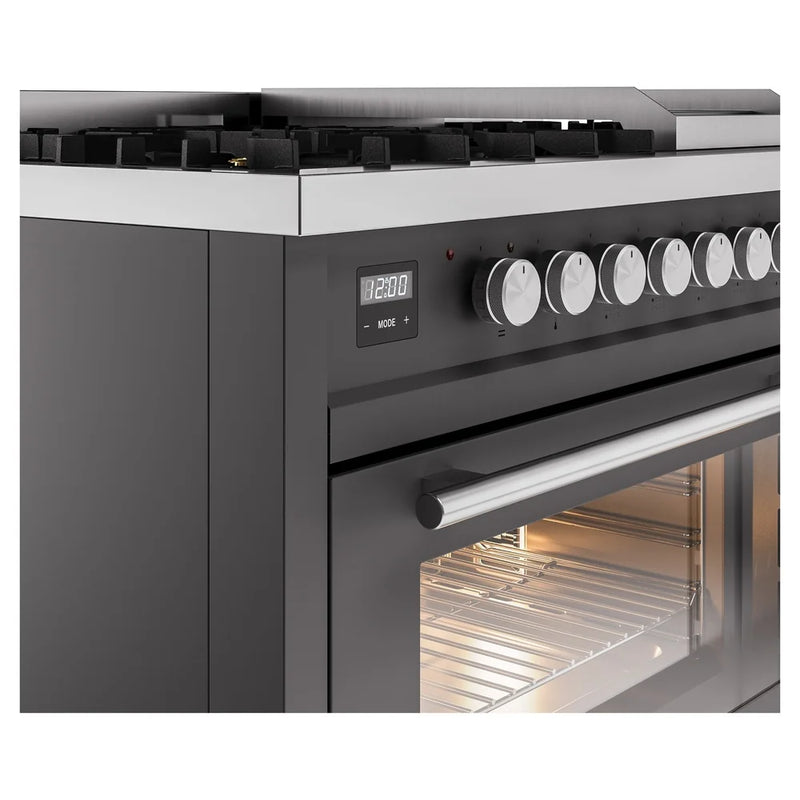 ILVE Professional Plus II 48" Dual Fuel Freestanding Range in Graphite Matte with Stainless Steel Trim, UP48FWMPMG