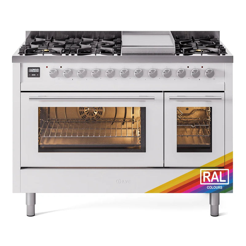 ILVE Professional Plus II 48" Dual Fuel Freestanding Range in RAL Color with Stainless Steel Trim, UP48FWMPRALP