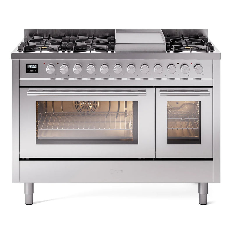 ILVE Professional Plus II 48" Dual Fuel Freestanding Range in Stainless Steel with Stainless Steel Trim, UP48FWMPSSLP