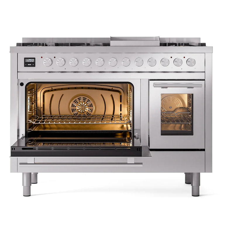 ILVE Professional Plus II 48" Dual Fuel Freestanding Range in Stainless Steel with Stainless Steel Trim, UP48FWMPSSLP