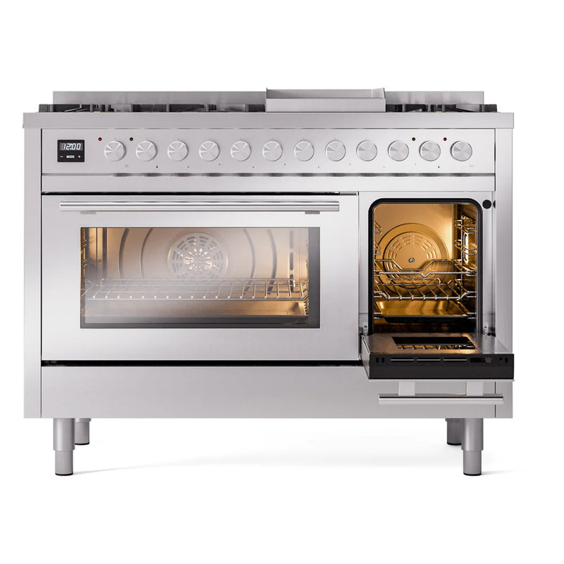 ILVE Professional Plus II 48" Dual Fuel Freestanding Range in Stainless Steel with Stainless Steel Trim, UP48FWMPSSLP