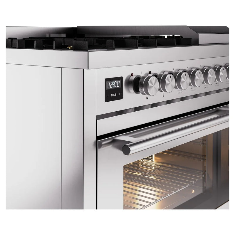 ILVE Professional Plus II 48" Dual Fuel Freestanding Range in Stainless Steel with Stainless Steel Trim, UP48FWMPSSLP
