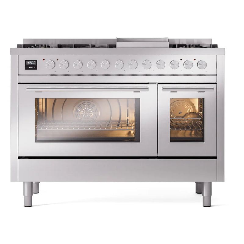 ILVE Professional Plus II 48" Dual Fuel Freestanding Range in Stainless Steel with Stainless Steel Trim, UP48FWMPSS