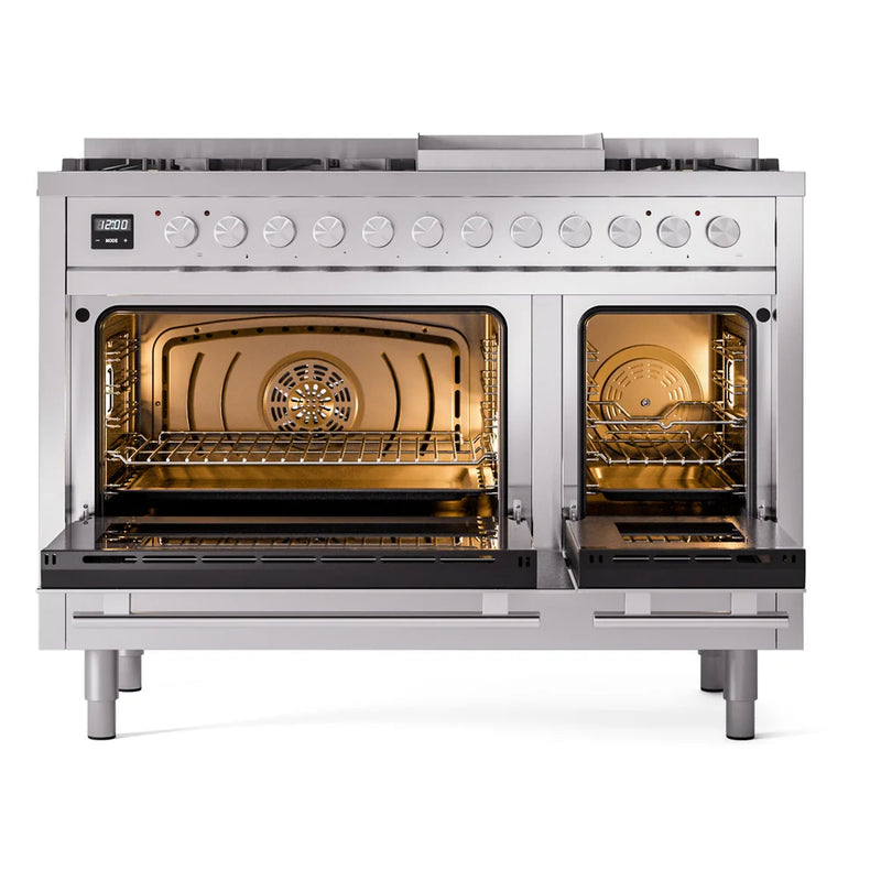 ILVE Professional Plus II 48" Dual Fuel Freestanding Range in Stainless Steel with Stainless Steel Trim, UP48FWMPSS