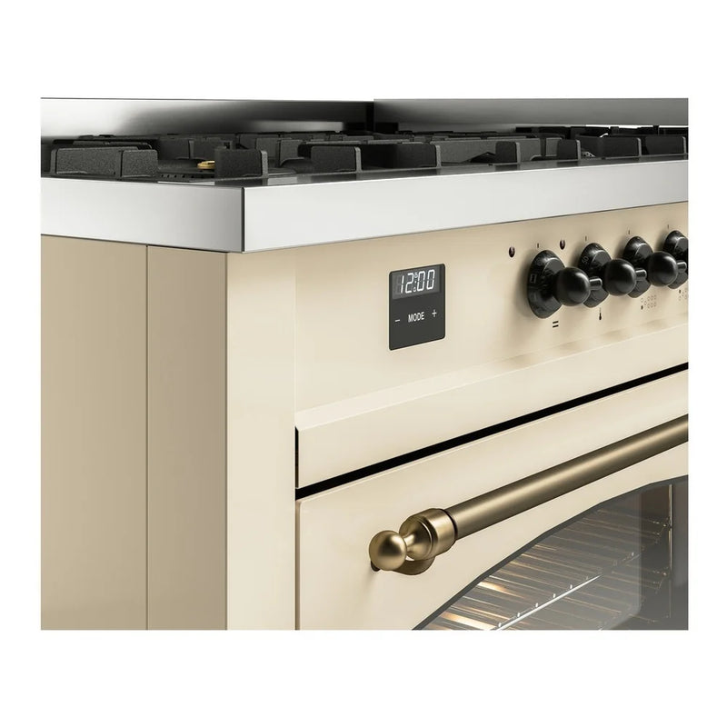 ILVE Nostalgie II 60" Dual Fuel Freestanding Range in Antique White with Burnished Trim, UP60FNMPAWB