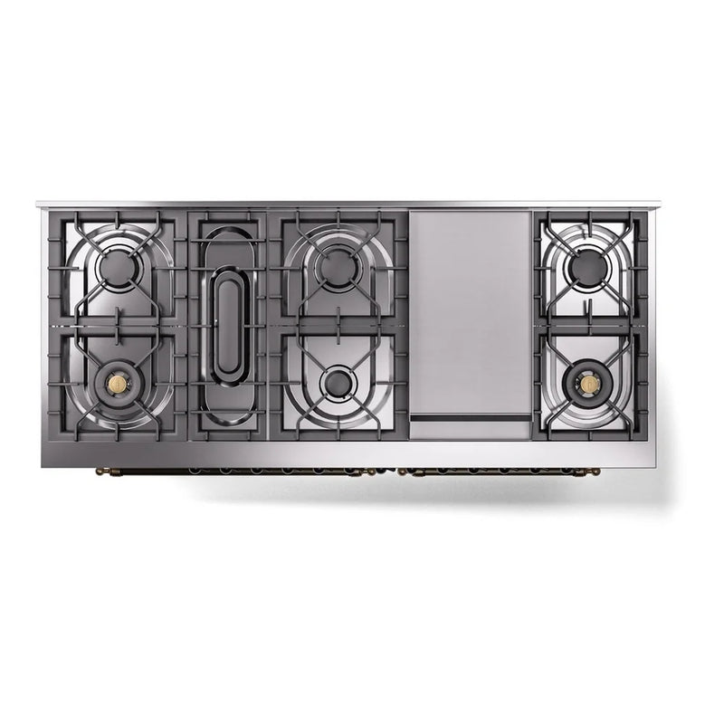 ILVE Nostalgie II 60" Dual Fuel Freestanding Range in Antique White with Burnished Trim, UP60FNMPAWB