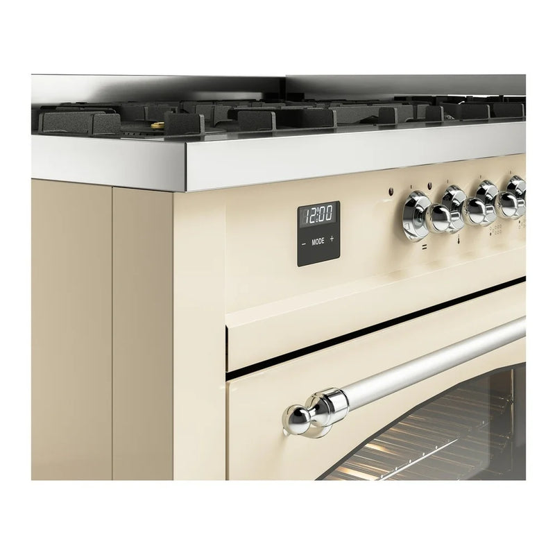 ILVE Nostalgie II 60" Dual Fuel Freestanding Range in Antique White with Chrome Trim, UP60FNMPAWCLP