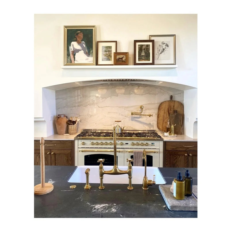 ILVE Nostalgie II 60" Dual Fuel Freestanding Range in Antique White with Brass Trim, UP60FNMPAWGLP