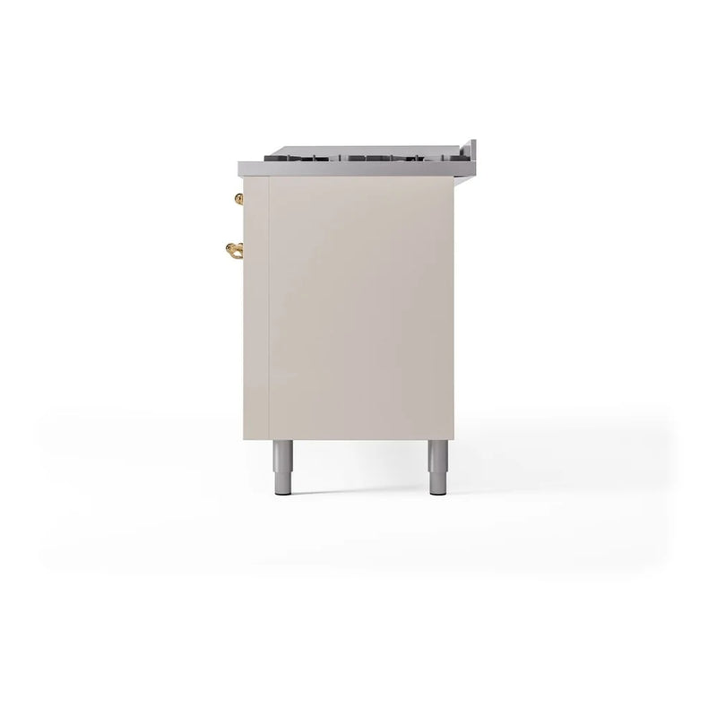 ILVE Nostalgie II 60" Dual Fuel Freestanding Range in Antique White with Brass Trim, UP60FNMPAWGLP