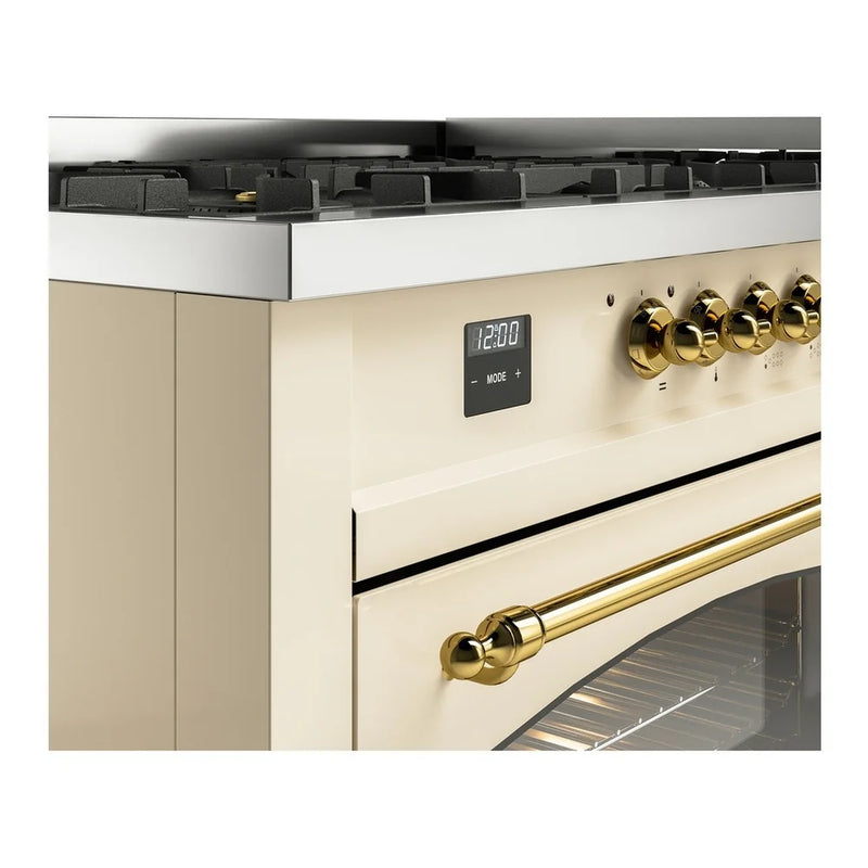 ILVE Nostalgie II 60" Dual Fuel Freestanding Range in Antique White with Brass Trim, UP60FNMPAWG