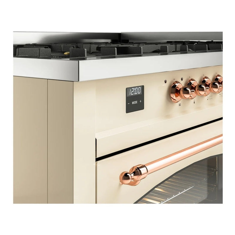 ILVE Nostalgie II 60" Dual Fuel Freestanding Range in Antique White with Copper Trim, UP60FNMPAWPLP