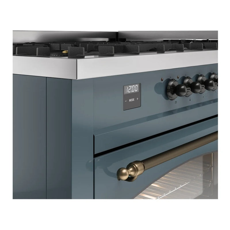 ILVE Nostalgie II 60" Dual Fuel Freestanding Range in Blue Grey with Burnished Trim, UP60FNMPBGB