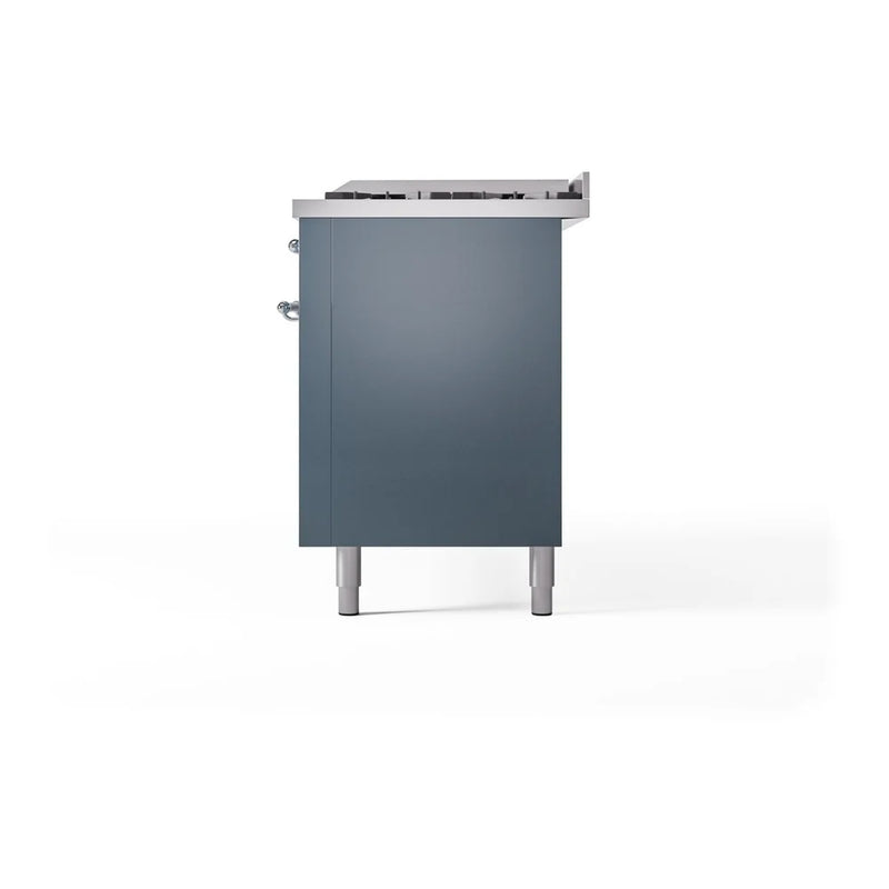 ILVE Nostalgie II 60" Dual Fuel Freestanding Range in Blue Grey with Chrome Trim, UP60FNMPBGCLP