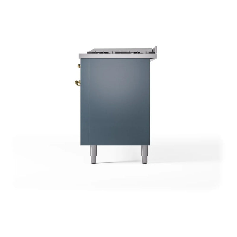 ILVE Nostalgie II 60" Dual Fuel Freestanding Range in Blue Grey with Brass Trim, UP60FNMPBGG