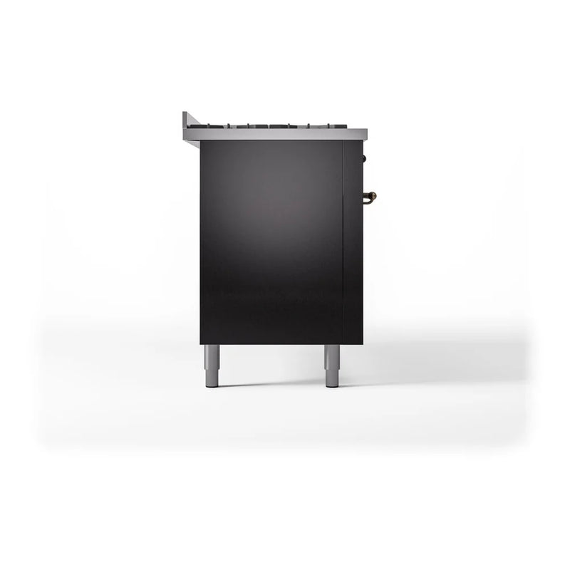 ILVE Nostalgie II 60" Dual Fuel Freestanding Range in Glossy Black with Burnished Trim, UP60FNMPBKB